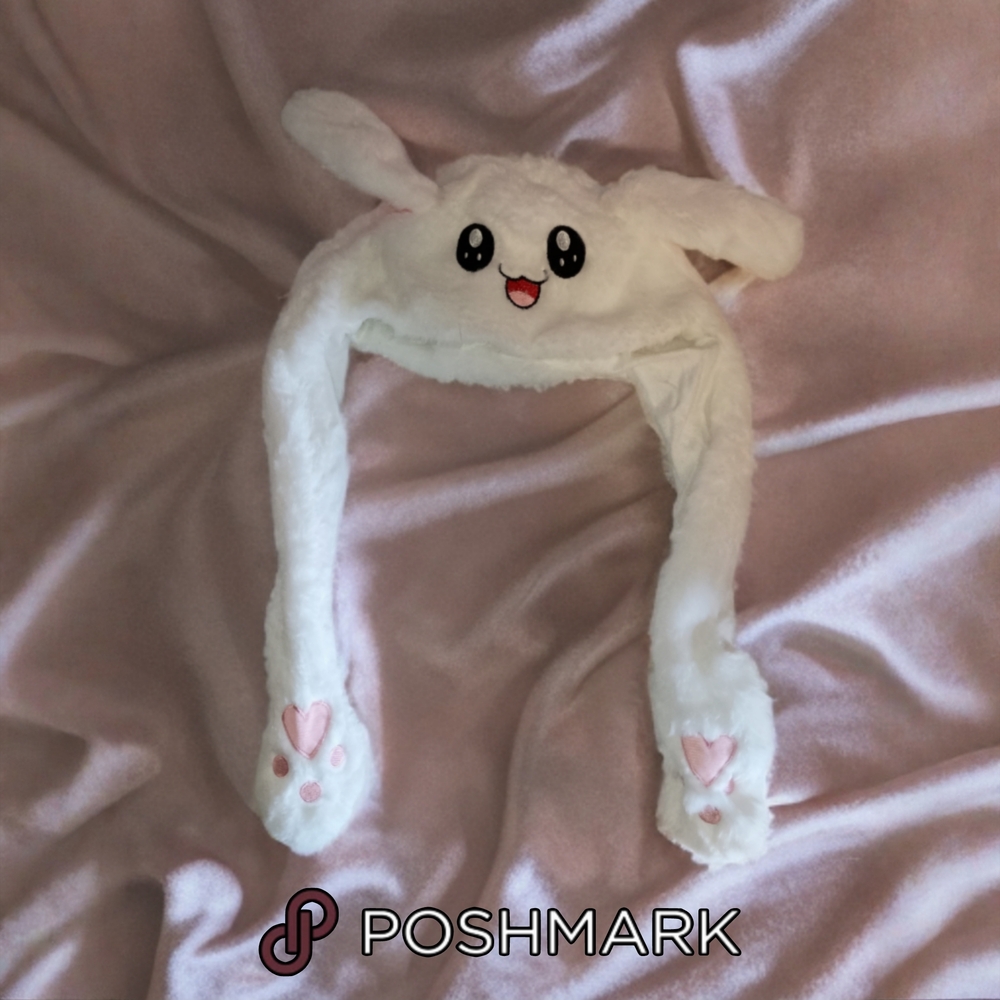 Cute White Anime Bunny Ear Hat